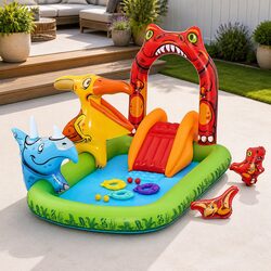 Sturdy Kids Inflatable Play Pool with Dinosaur Theme 242x140cm