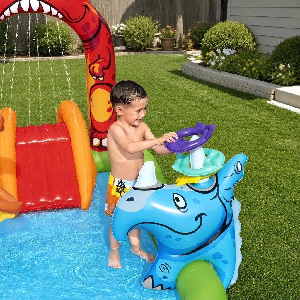 Inflatable Play Pool PVC 242x140cm Multicolour with Slide Ring Toss Ball Game