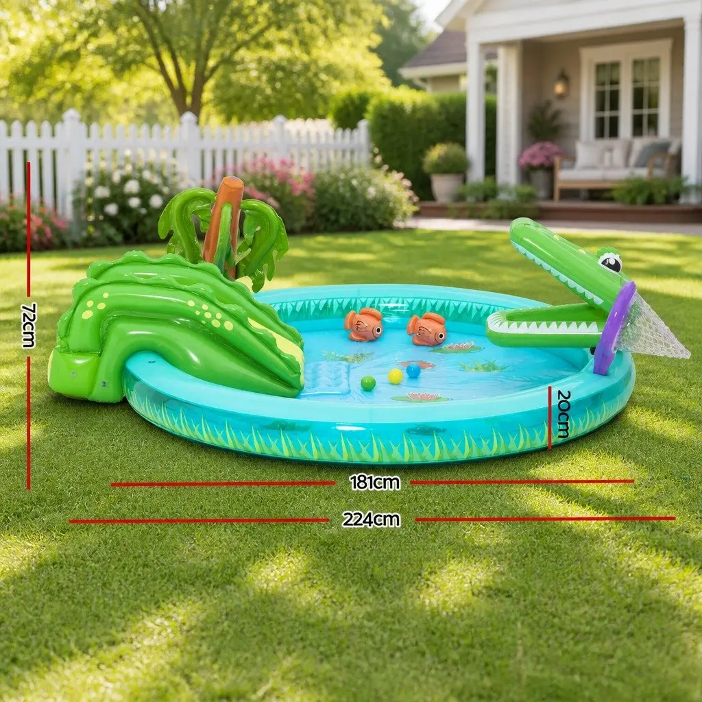 Kids Inflatable Pool with Crocodile Slide & Games