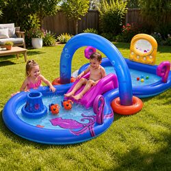 Durable Kids Inflatable Splash Pool with Removable Slide