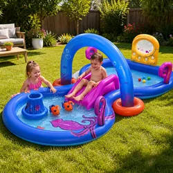 Durable Kids Inflatable Splash Pool with Removable Slide