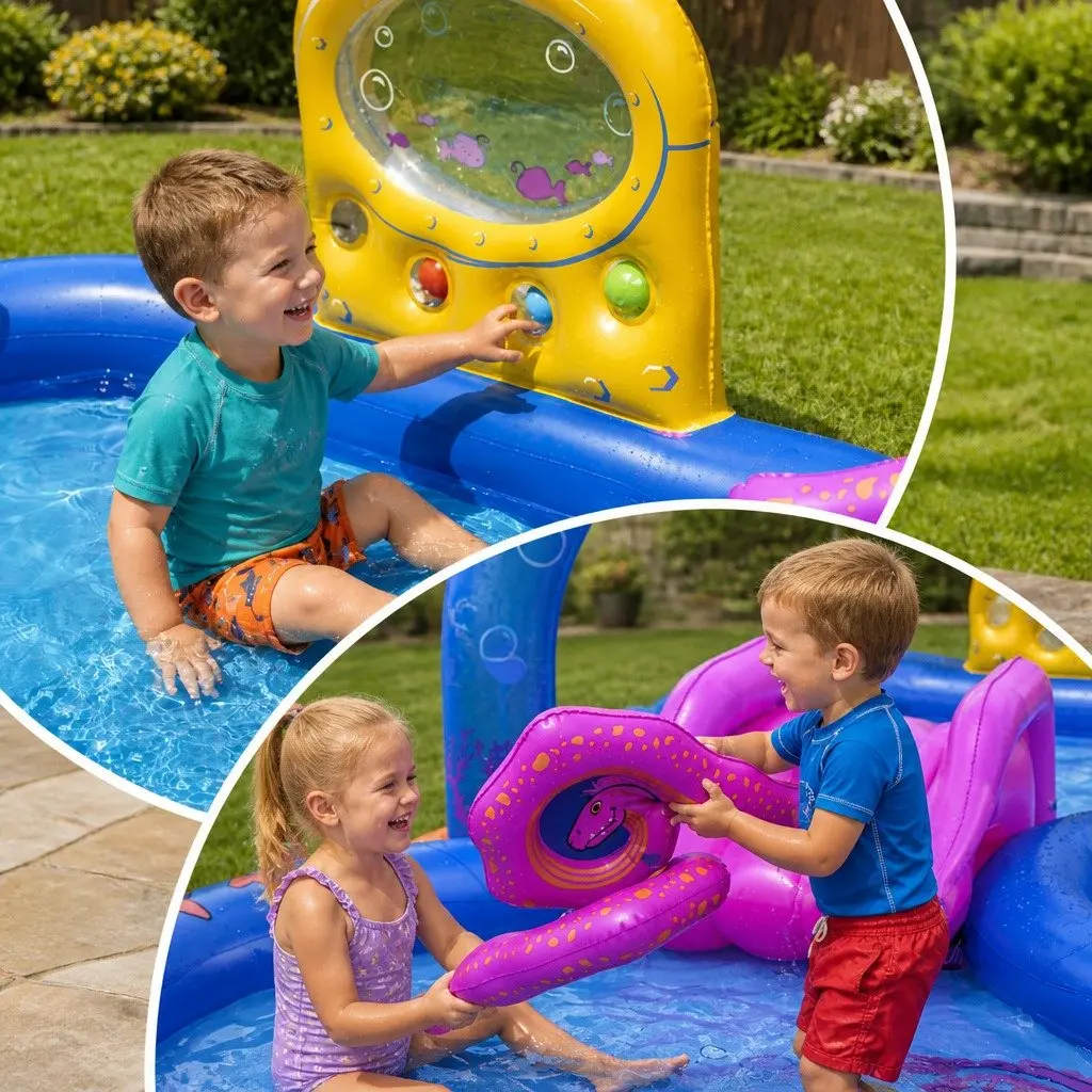 Kids Inflatable Splash Pool with Removable Slide