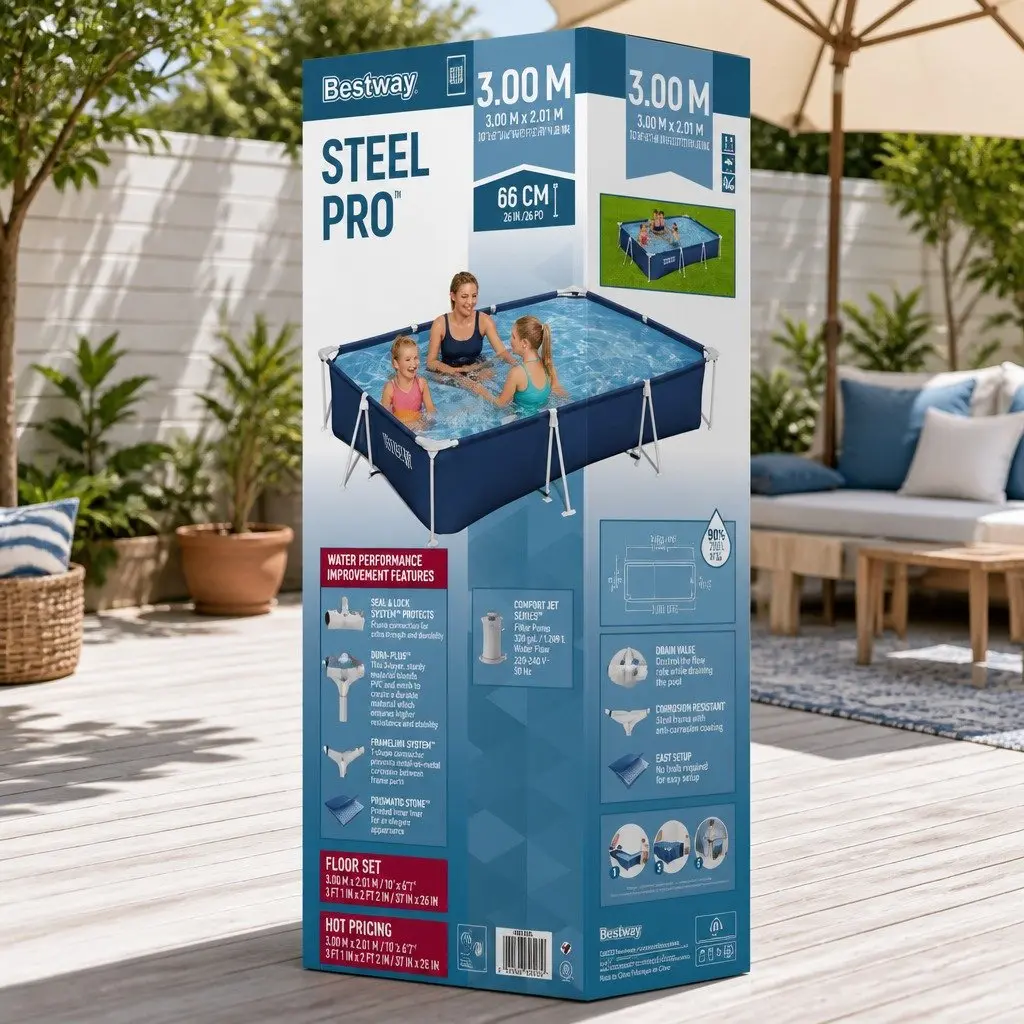 Above Ground Swimming Pool Steel Frame 300x201x66cm Heavy Duty PVC Backyard Blue with Filter Pump