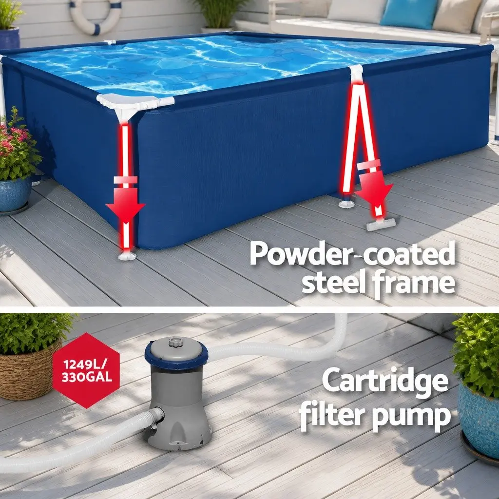 Above Ground Swimming Pool Steel Frame 300x201x66cm Heavy Duty PVC Backyard Blue with Filter Pump