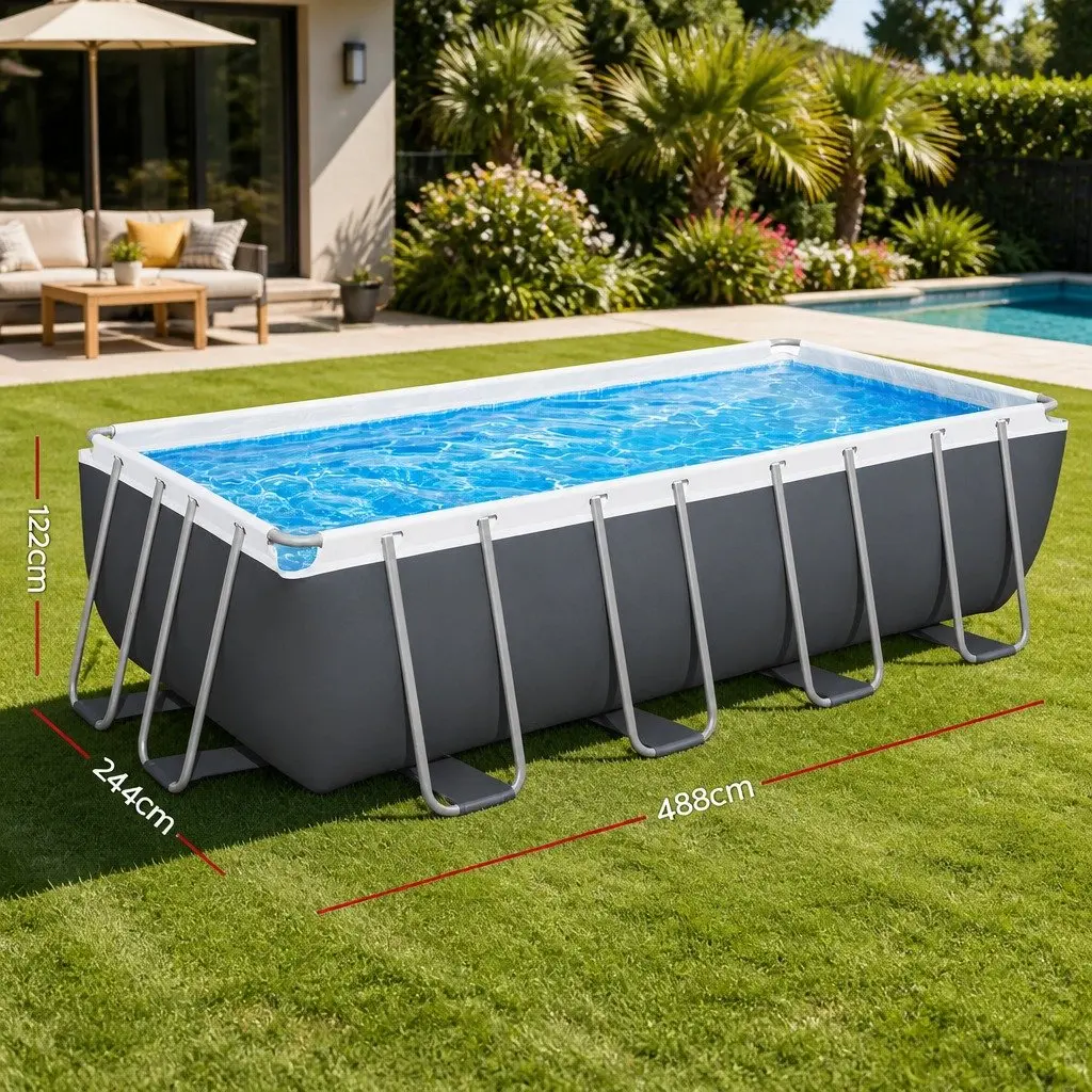 Above Ground Swimming Pool Steel Frame 488x244cm Grey