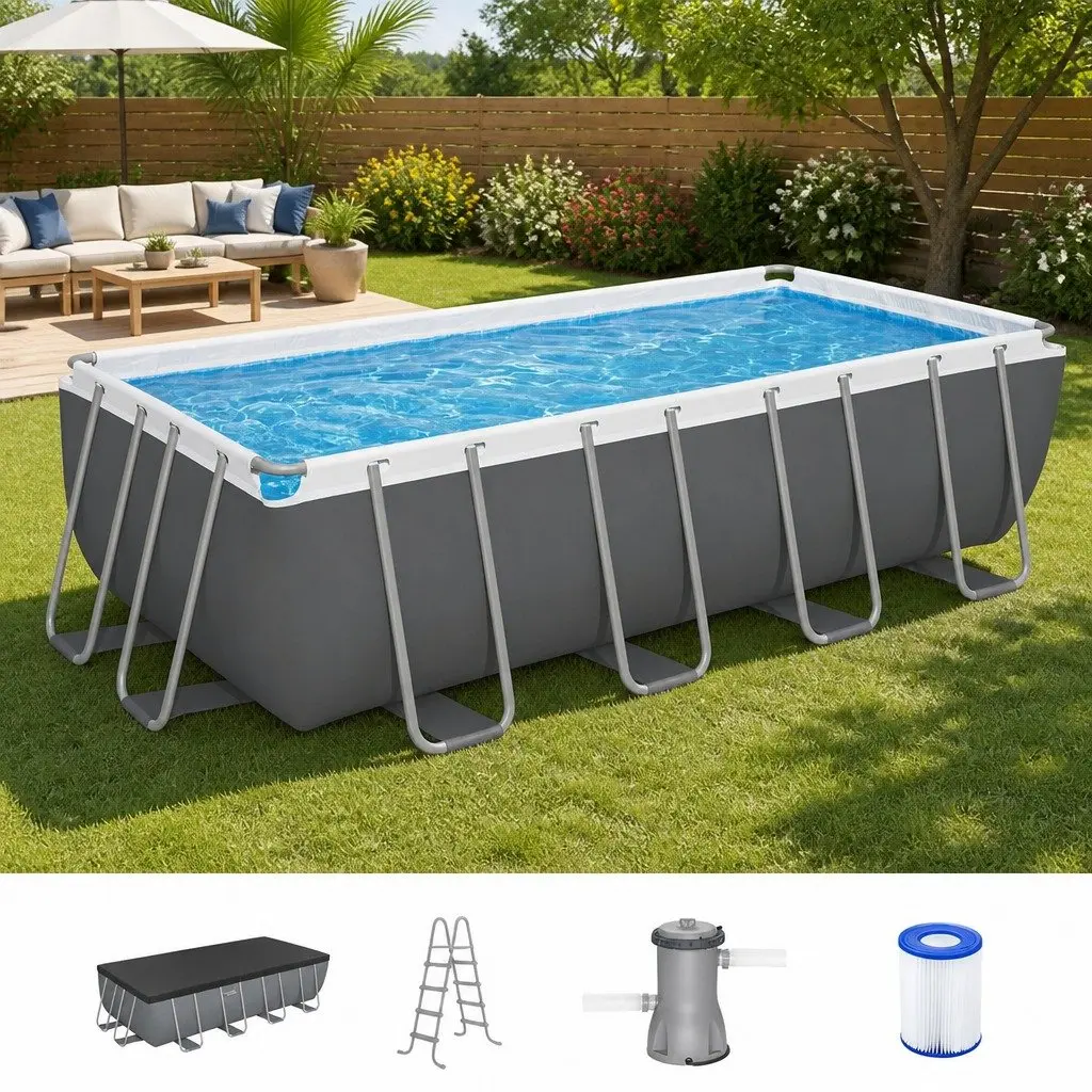 Above Ground Swimming Pool Steel Frame 488x244cm Grey