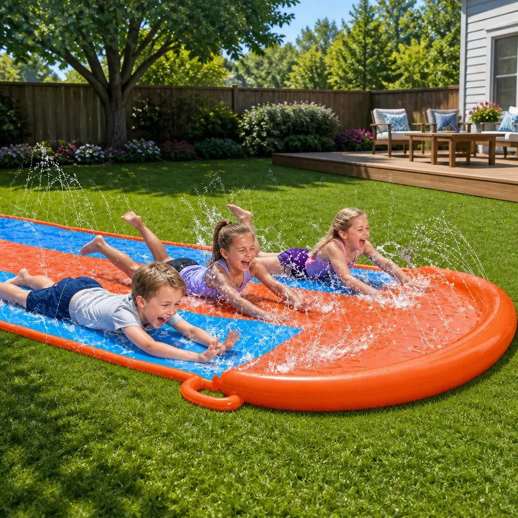 Inflatable Water Slide Vinyl 4.88m Orange Triple Lanes
