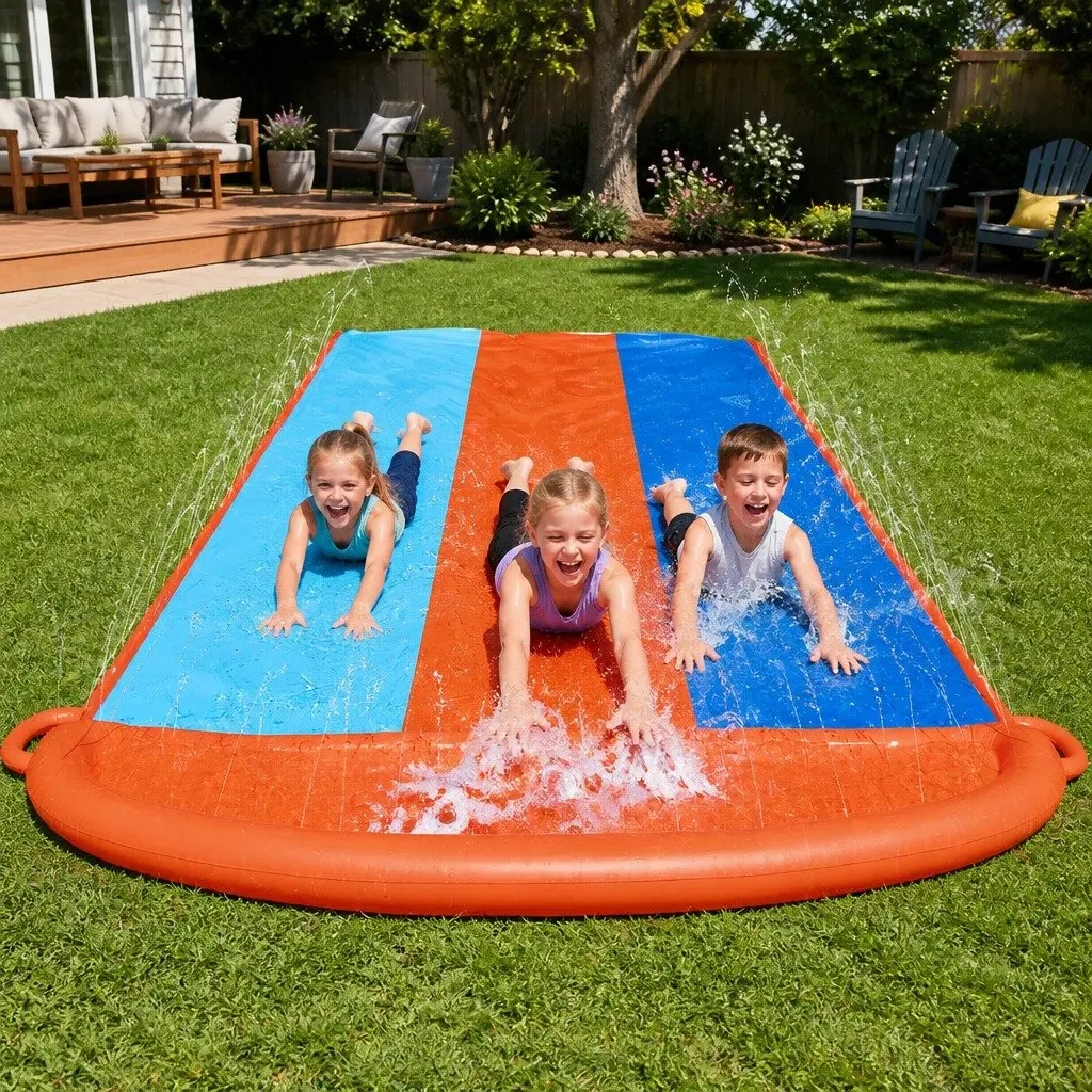 Inflatable Water Slide Vinyl 4.88m Orange Triple Lanes