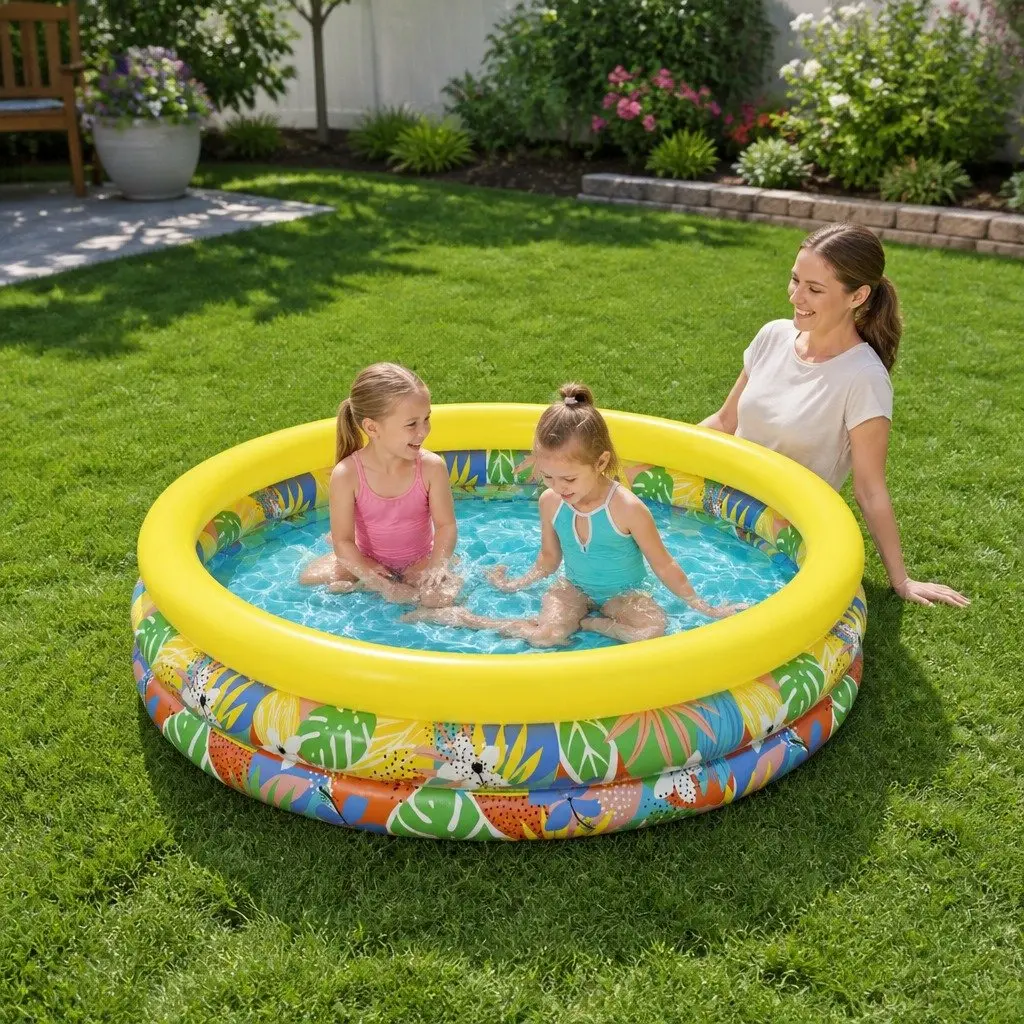 Inflatable Kids Play Pool 1.68m Floral Design Water Toy Backyard Summer Fun