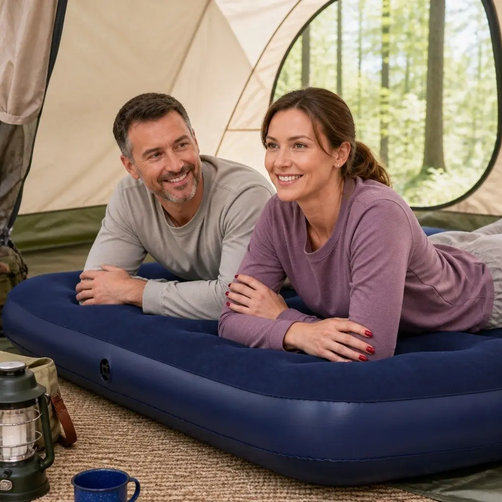 Queen Air Mattress Inflatable PVC 80 x 60 Inches Flocked Surface Portable Indoor Outdoor