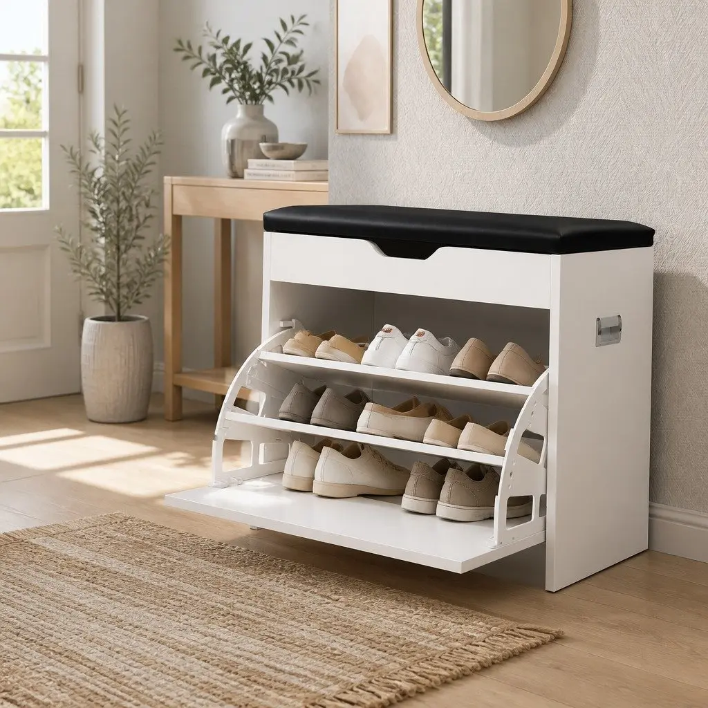 Shoe Rack Cabinet Bench with 3-Tier Storage
