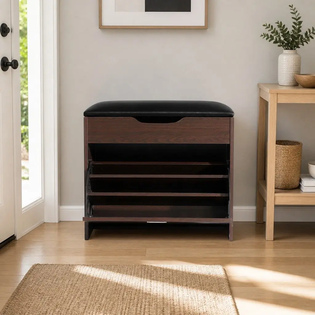 3-Tier Shoe Rack Cabinet Bench with Adjustable Shelves