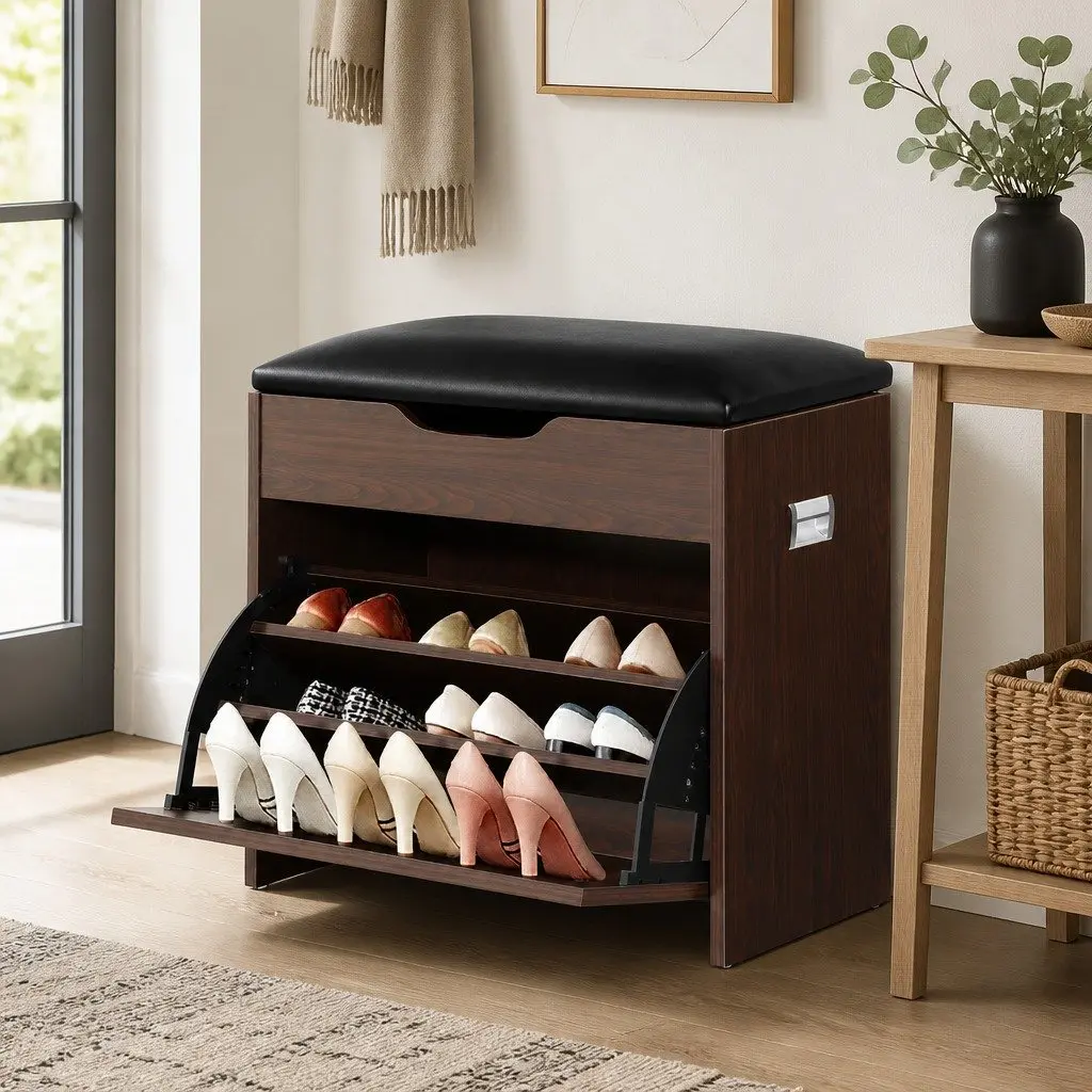 3-Tier Shoe Rack Cabinet Bench with Adjustable Shelves