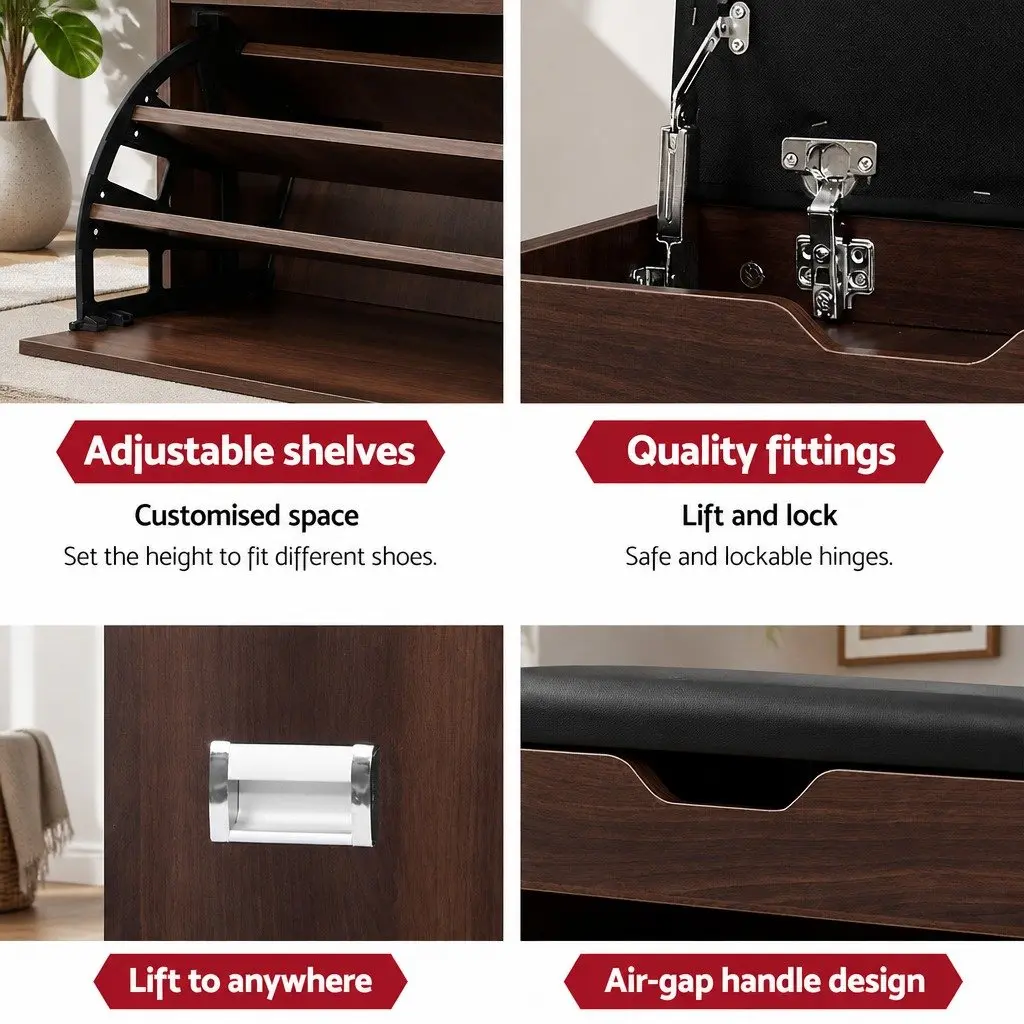 3-Tier Shoe Rack Cabinet Bench with Adjustable Shelves