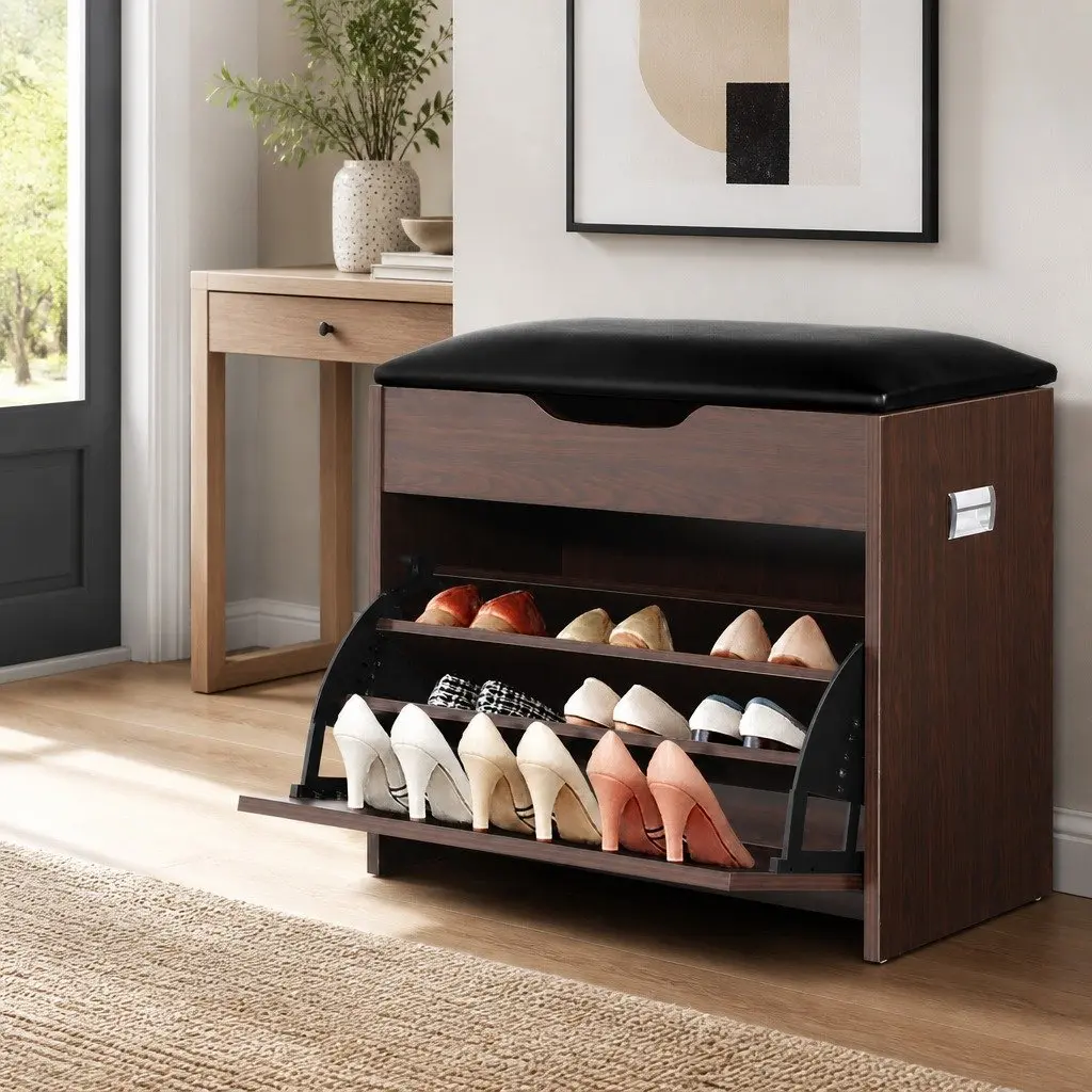 3-Tier Shoe Rack Cabinet Bench with Adjustable Shelves