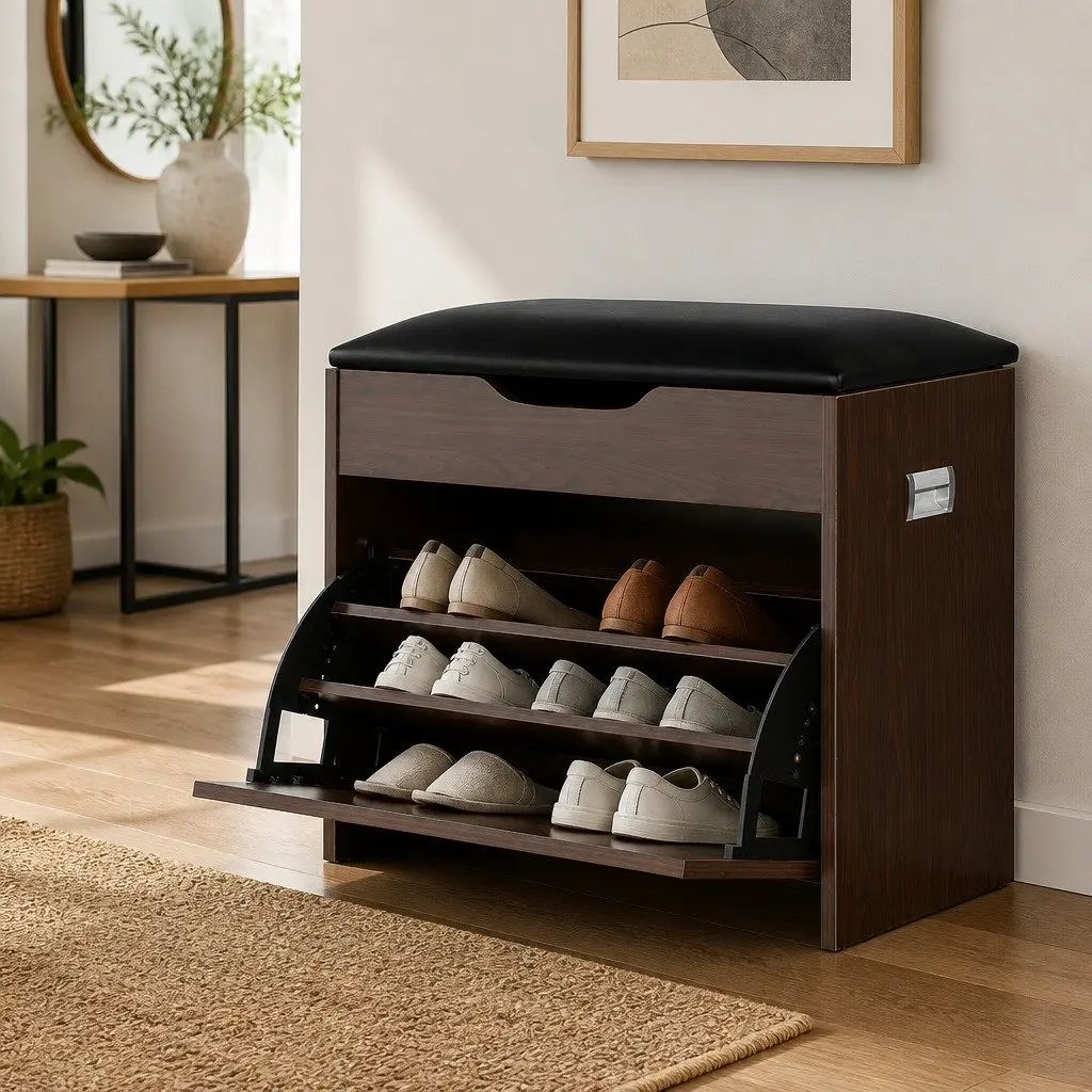 3-Tier Shoe Rack Cabinet Bench with Adjustable Shelves