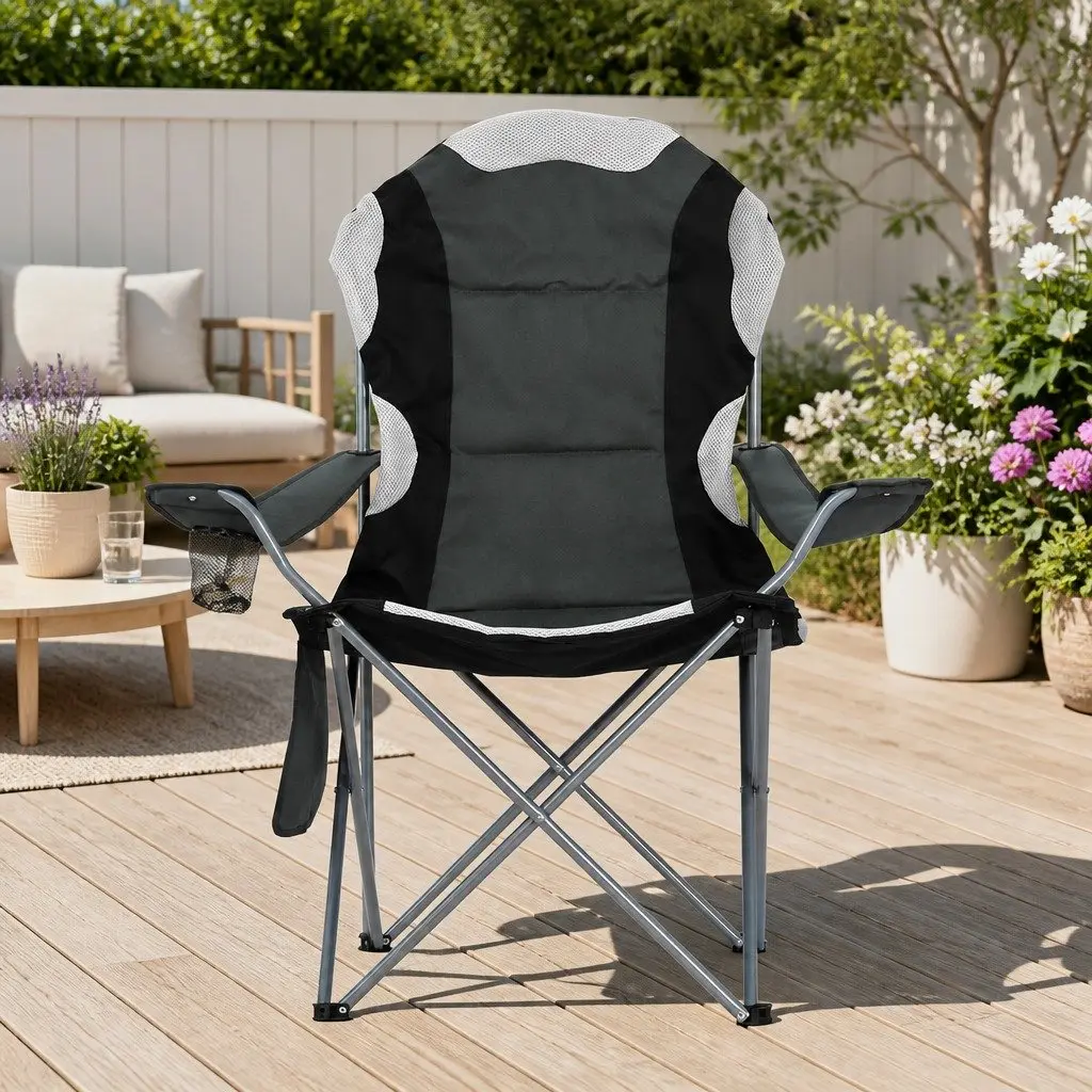 Folding Camping Chair Steel 85 x 60 x 106 cm Grey 2 Pack