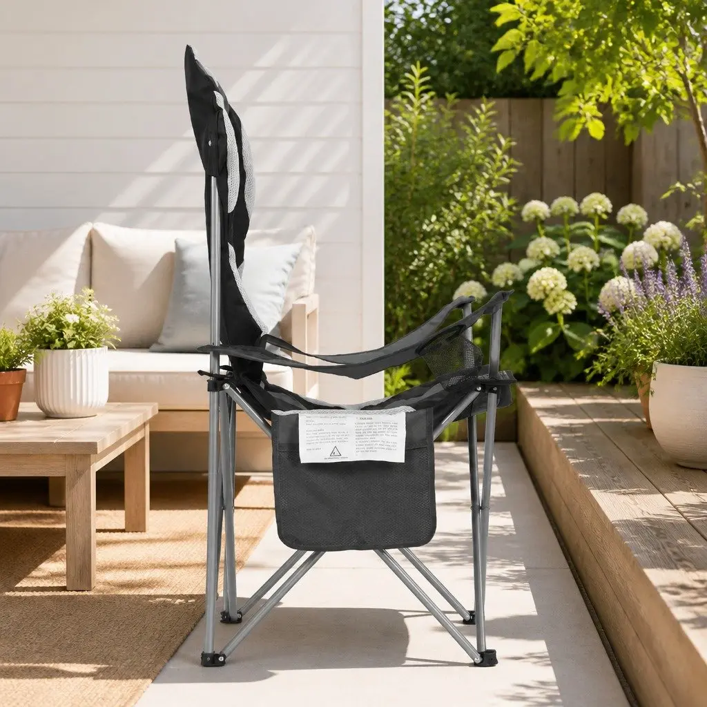 Folding Camping Chair Steel 85 x 60 x 106 cm Grey 2 Pack