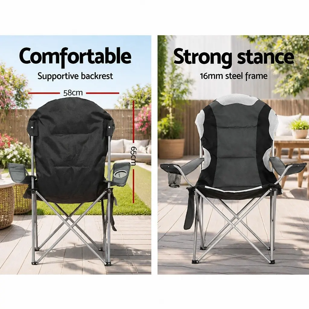 Folding Camping Chair Steel 85 x 60 x 106 cm Grey 2 Pack