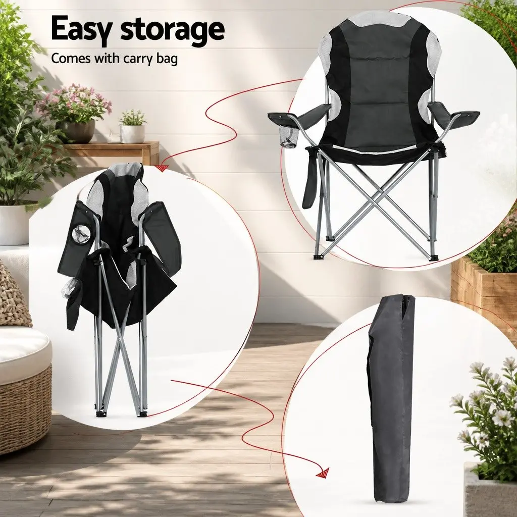 Folding Camping Chair Steel 85 x 60 x 106 cm Grey 2 Pack