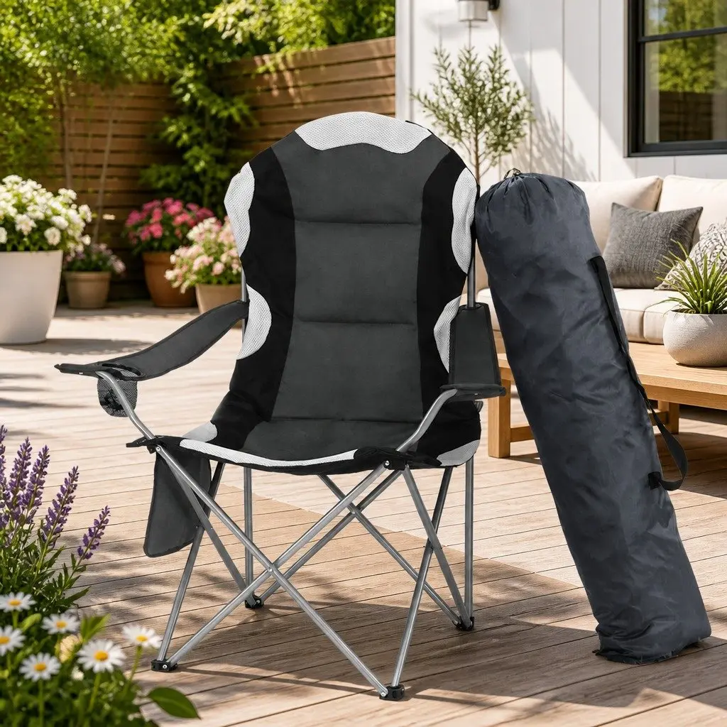 Folding Camping Chair Steel 85 x 60 x 106 cm Grey 2 Pack