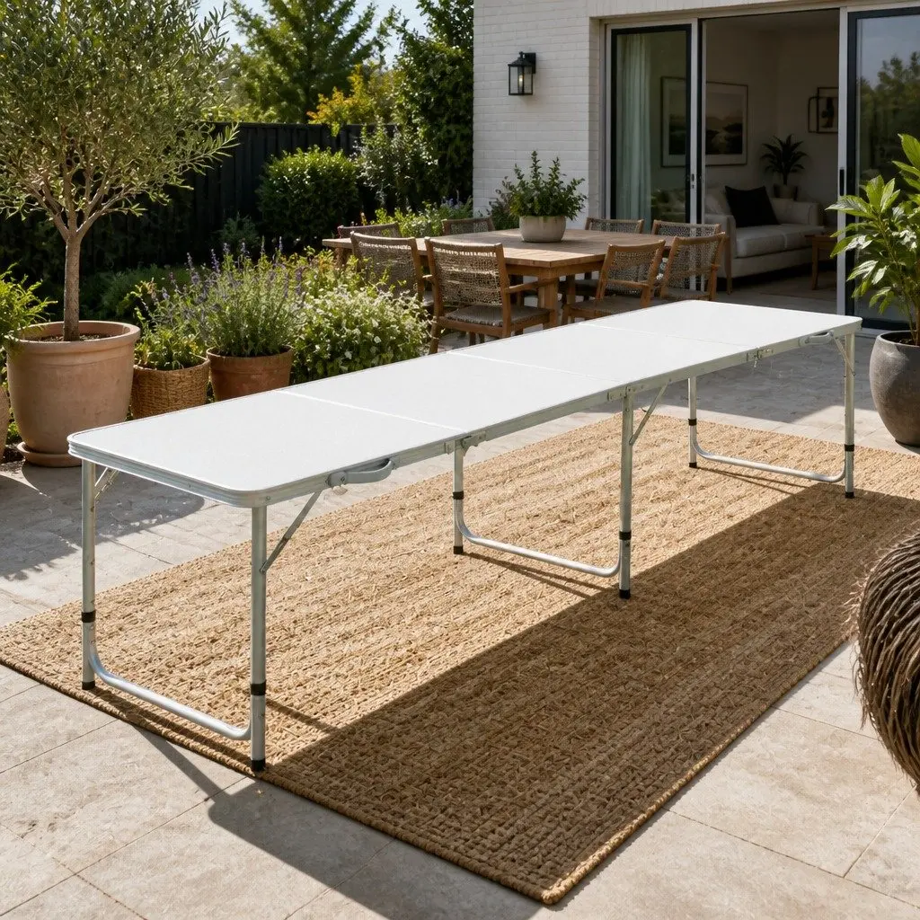 Folding Camping Table Aluminium 240CM Silver