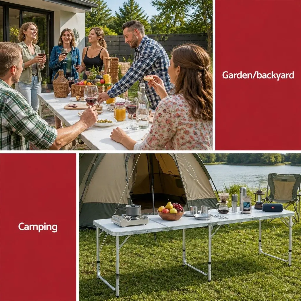 Folding Camping Table Aluminium 240CM Silver