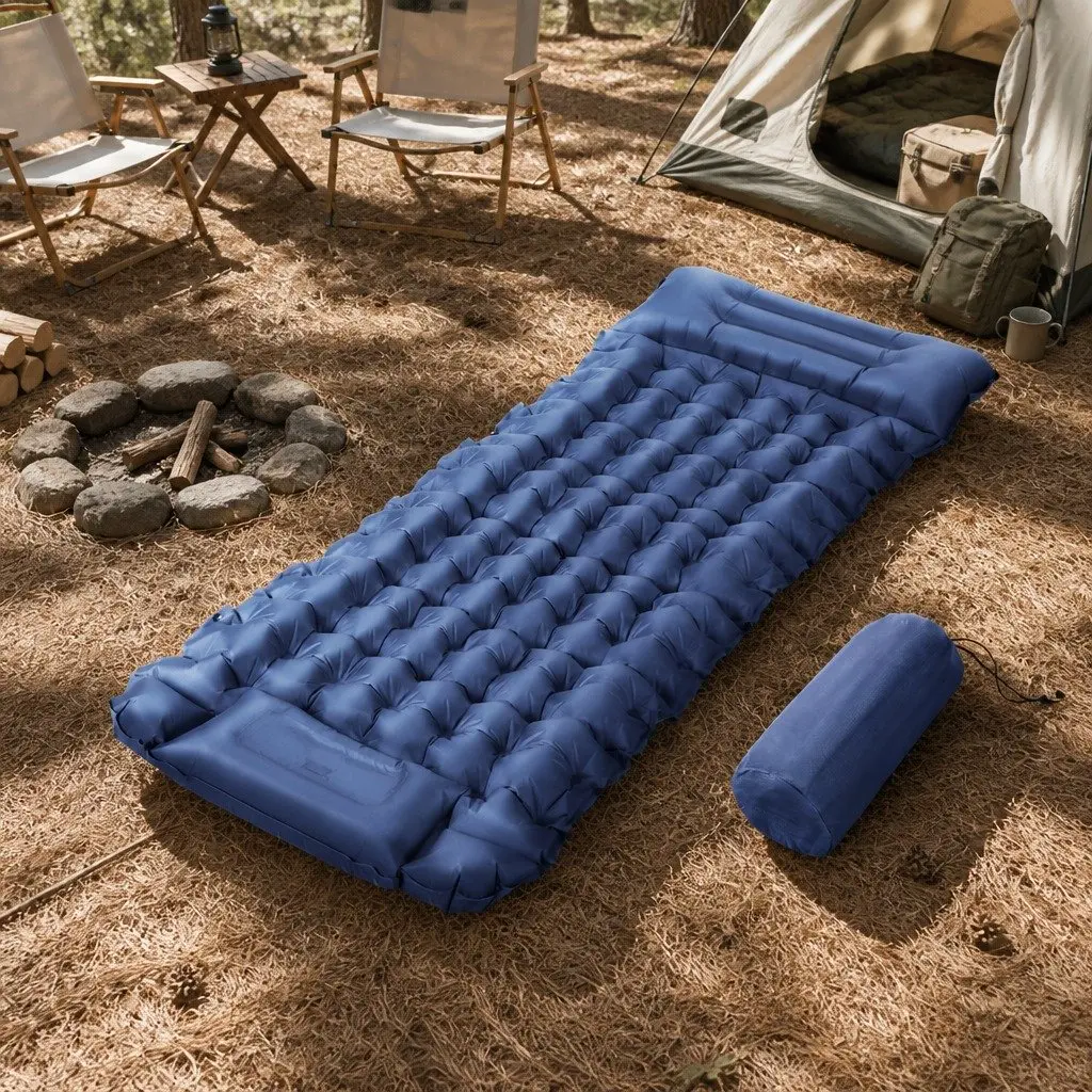 Self Inflating Sleeping Mat Polyester 200x70cm Blue 9cm Thickness