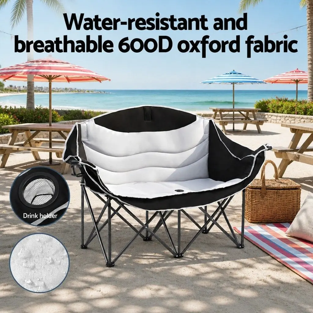 Double Folding Moon Chair 600D Oxford Fabric 133x48x90cm White Black