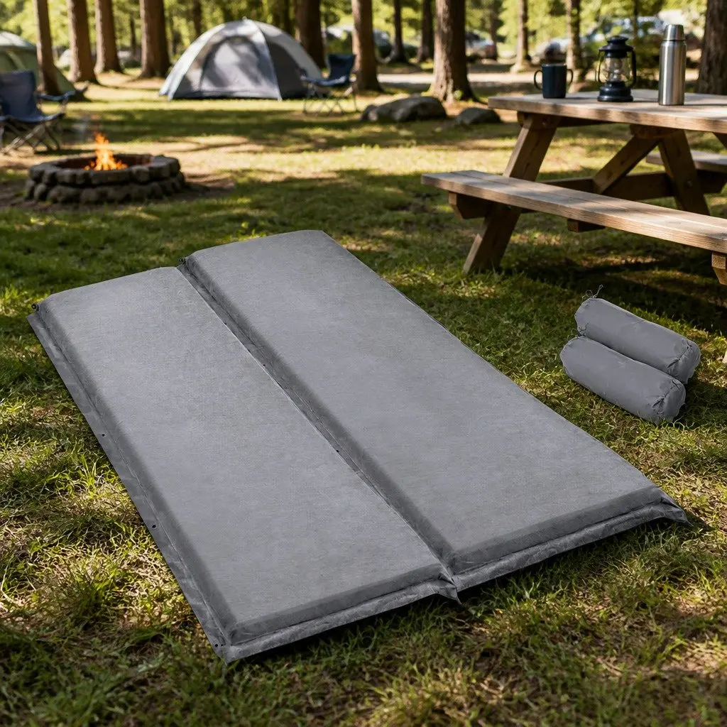 Self Inflating Double Camping Mattress Grey 187x132cm