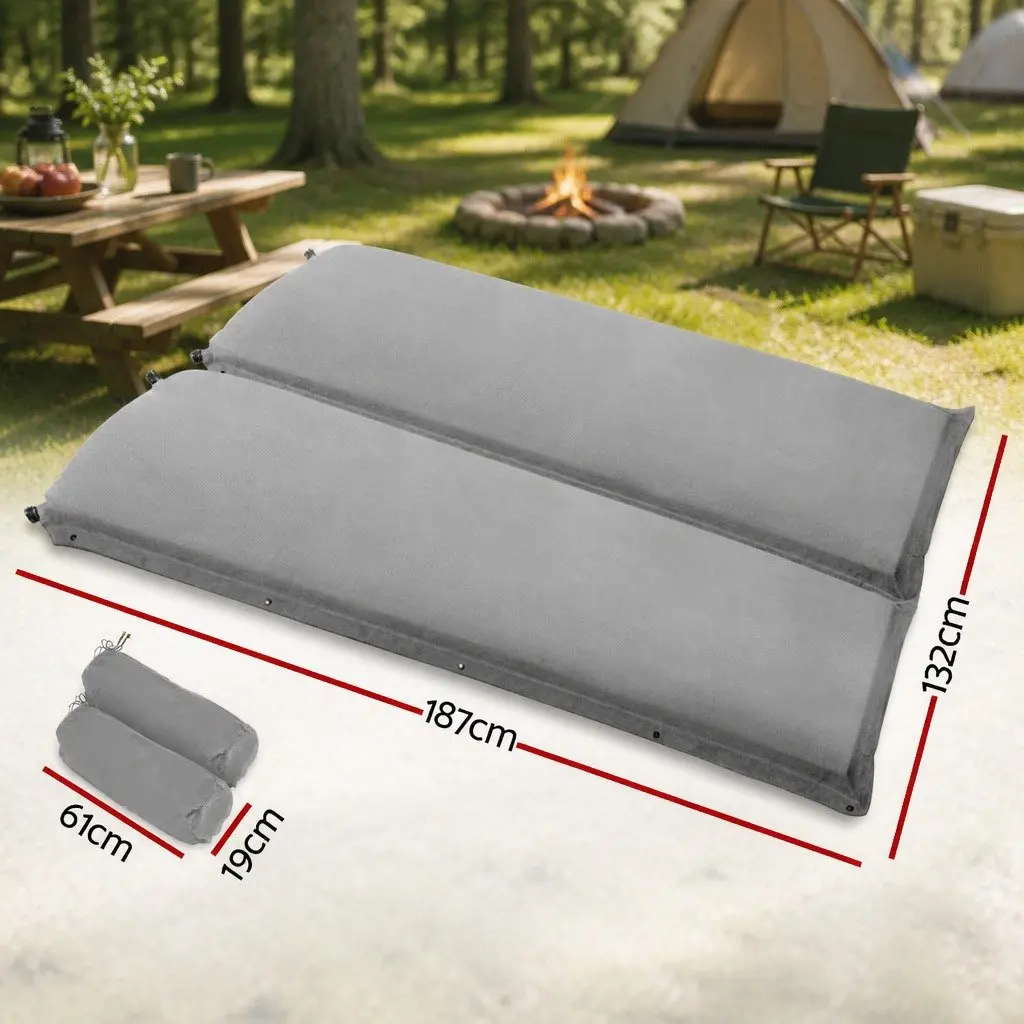 Self Inflating Double Camping Mattress Grey 187x132cm