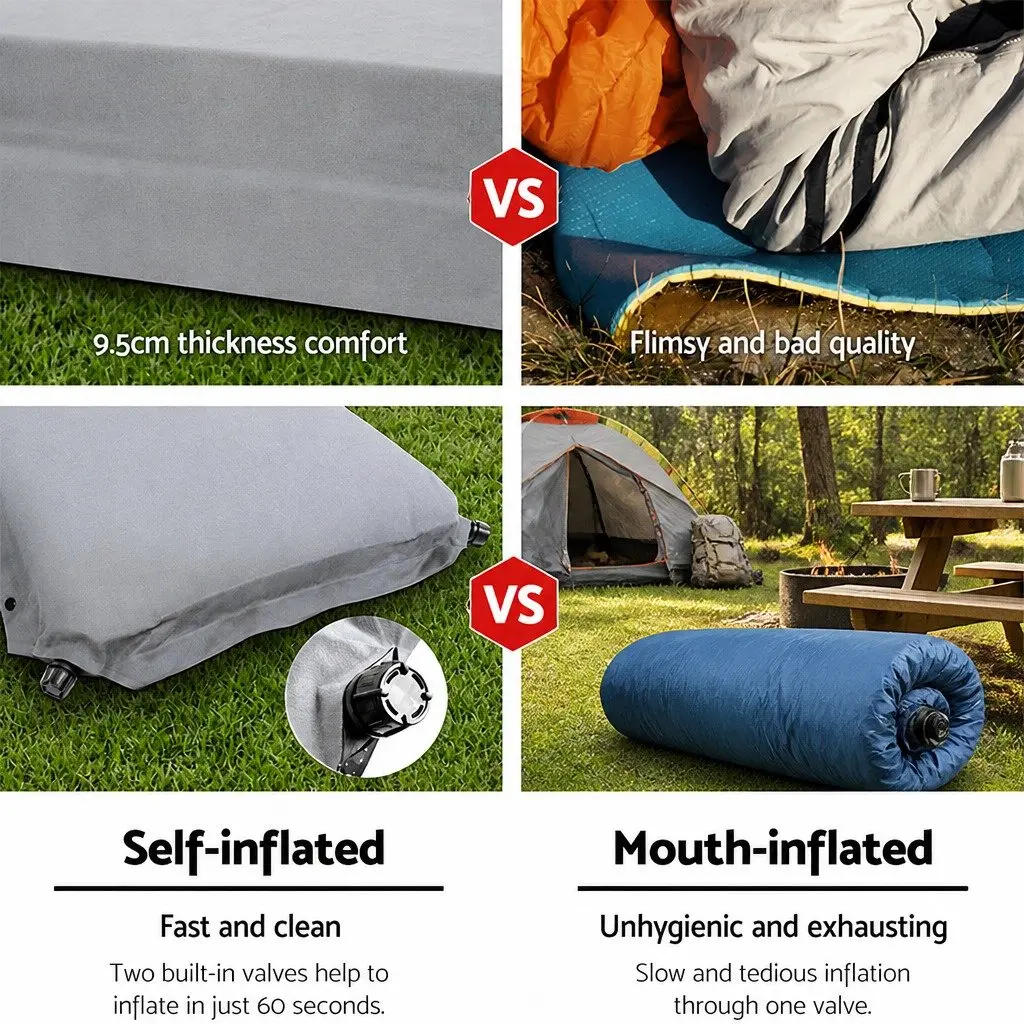Self Inflating Double Camping Mattress Grey 187x132cm