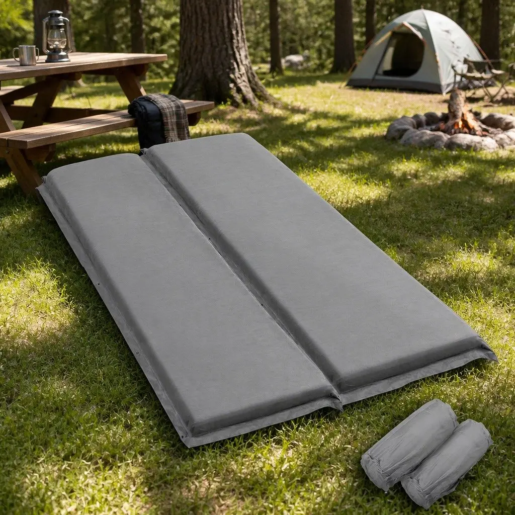 Self Inflating Double Camping Mattress Grey 187x132cm