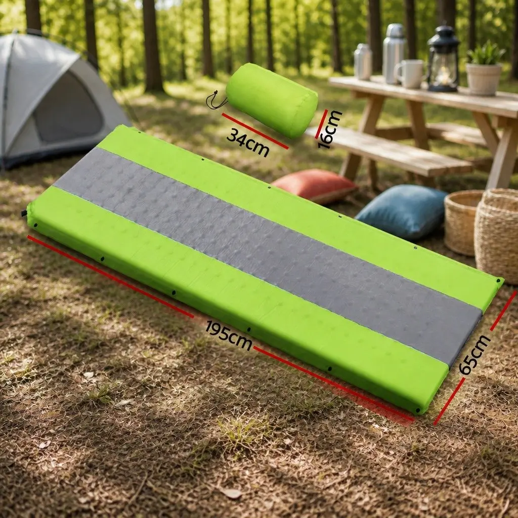 Self Inflating Camping Sleeping Mat Polyurethane Foam 195 x 65 x 2.5 cm Green