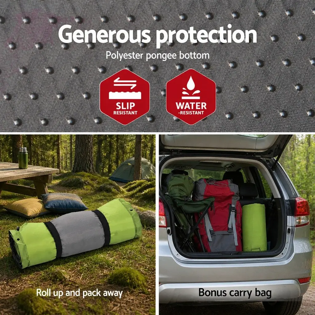 Self Inflating Camping Sleeping Mat Polyurethane Foam 195 x 65 x 2.5 cm Green