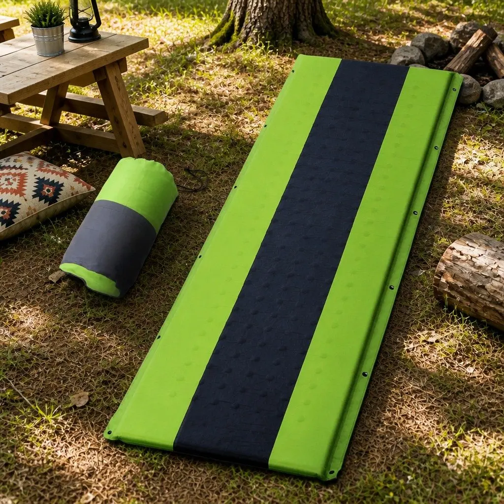 Self Inflating Camping Sleeping Mat Polyurethane Foam 195 x 65 x 2.5 cm Green
