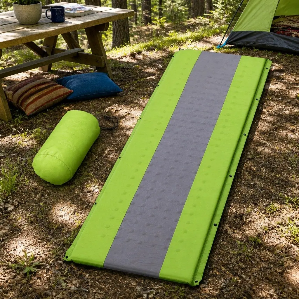 Self Inflating Camping Sleeping Mat Polyurethane Foam 195 x 65 x 2.5 cm Green