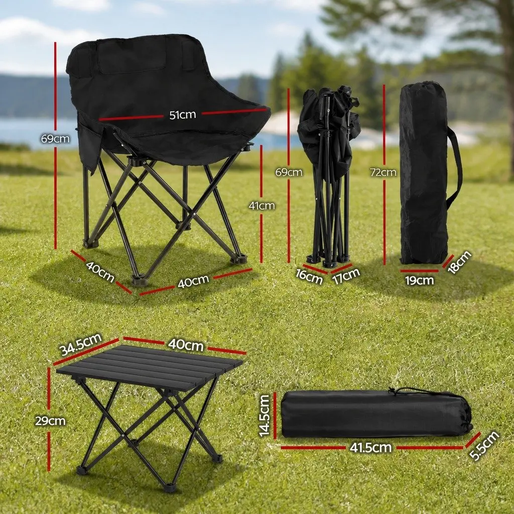 3 Piece Camping Table Chair Set Aluminium Steel 600D Oxford Fabric Black