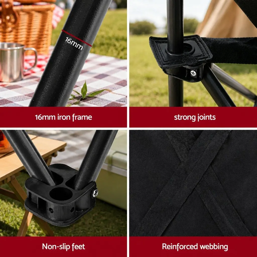 3 Piece Camping Table Chair Set Aluminium Steel 600D Oxford Fabric Black