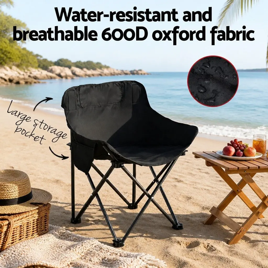 3 Piece Camping Table Chair Set Aluminium Steel 600D Oxford Fabric Black