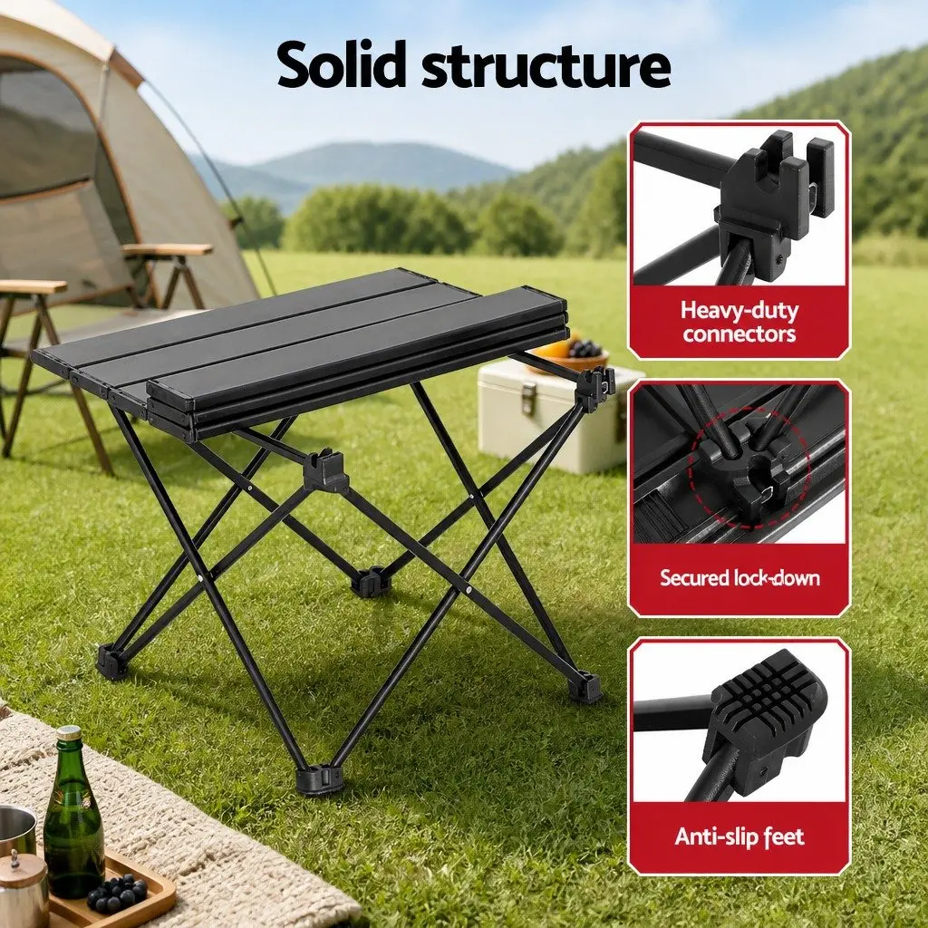3 Piece Camping Table Chair Set Aluminium Steel 600D Oxford Fabric Black