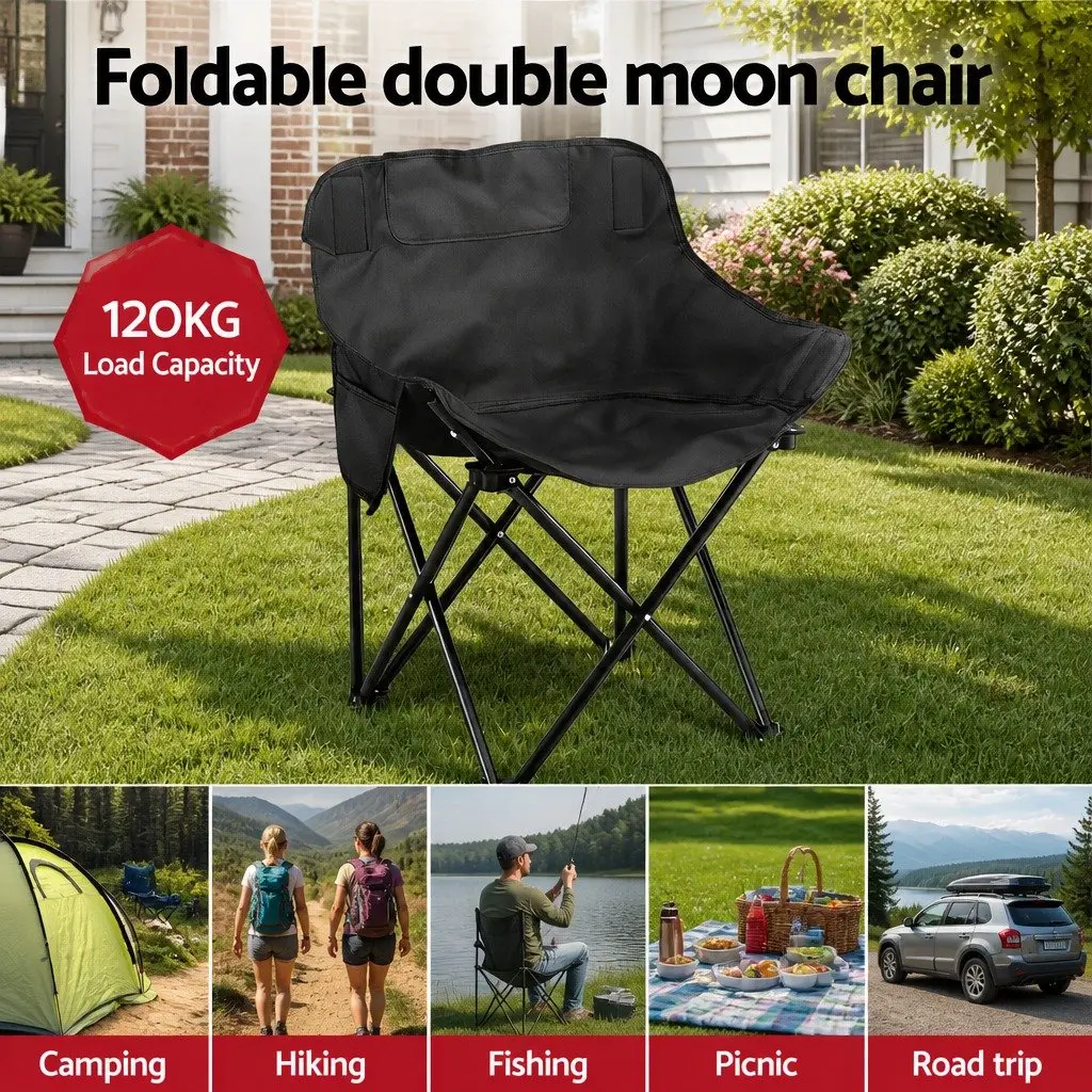 Camping Table Chair Set Aluminium Steel 3 Piece Black Silver
