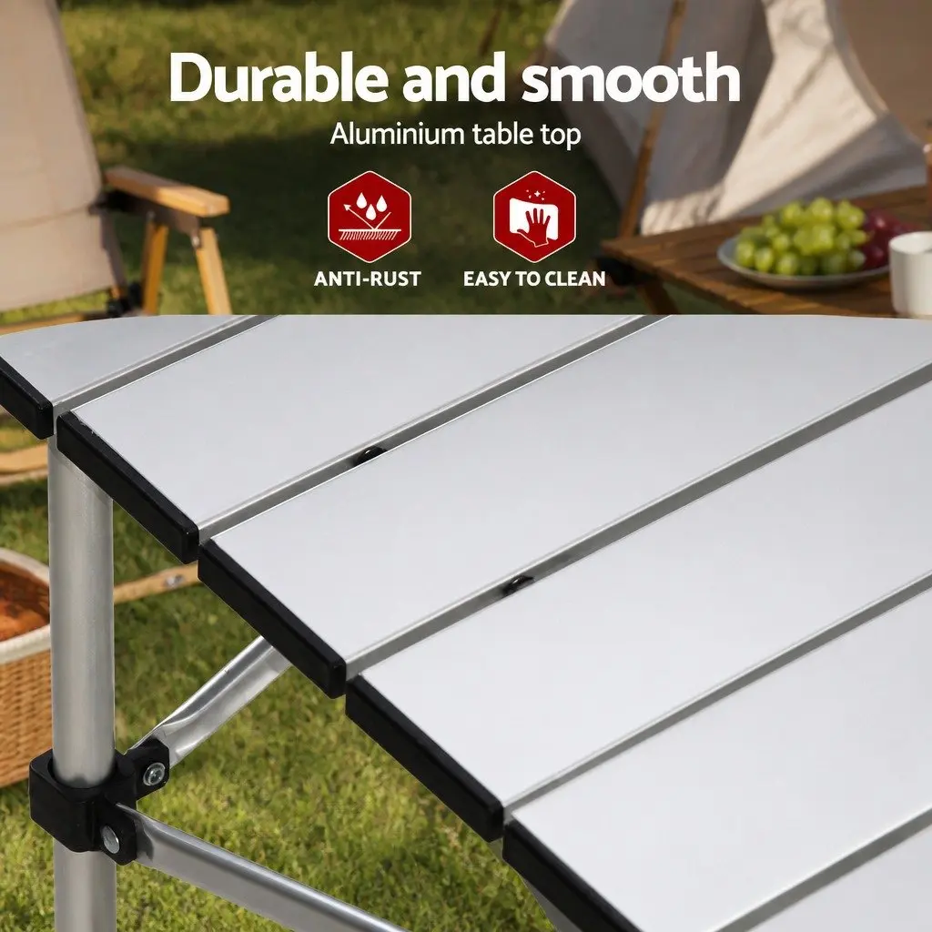 Camping Table Chair Set Aluminium Steel 3 Piece Black Silver