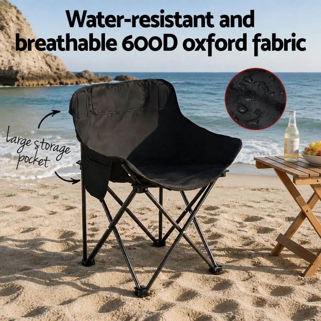 3 Piece Camping Table Chair Set Aluminium Steel 600D Oxford Fabric Portable Folding Black Silver