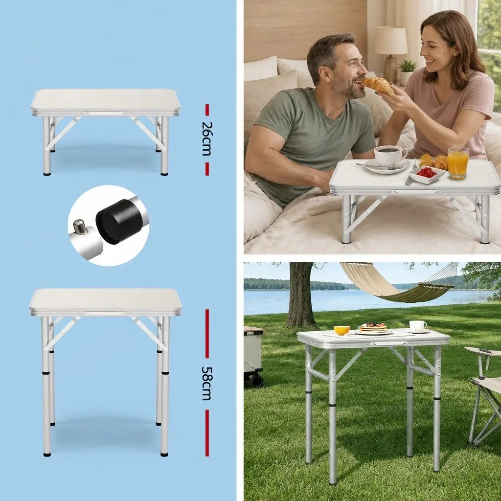 3 Piece Camping Table Chair Set Aluminium Steel 600D Oxford Fabric Portable Folding Black Silver