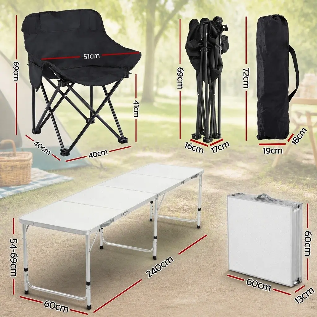 Camping Table Chair Set Aluminium Steel 7 Piece Black