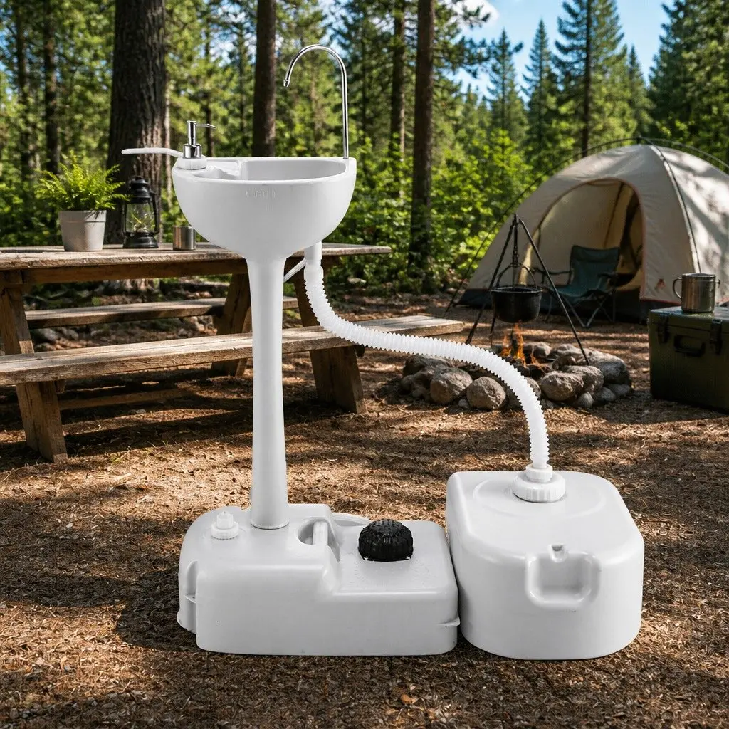 Portable Hand Wash Sink Stand HDPE 81 x 50 x 35.5cm Grey
