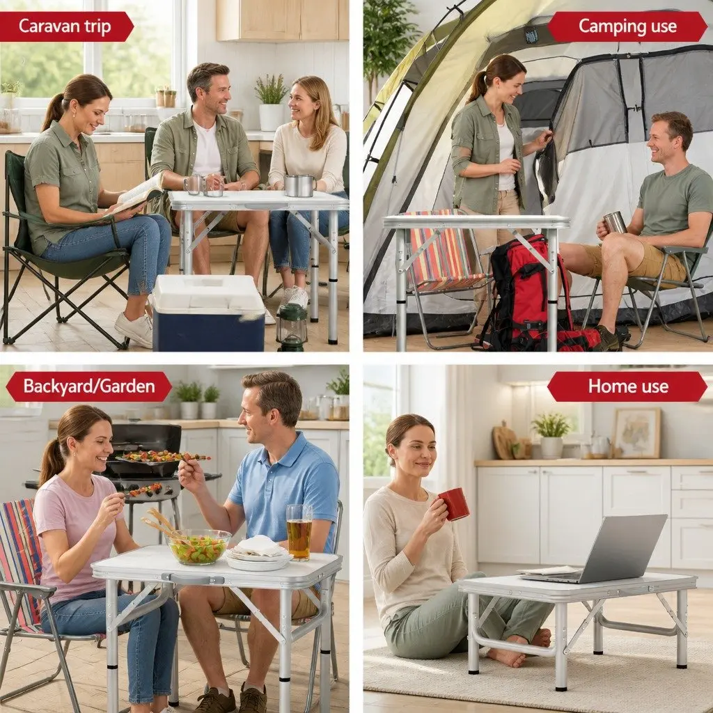 Portable 60CM Folding Camping Table with Adjustable Height