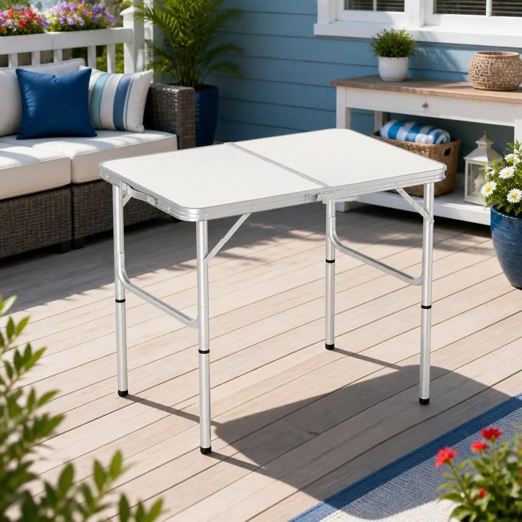 Folding Camping Table 90cm with Adjustable Height