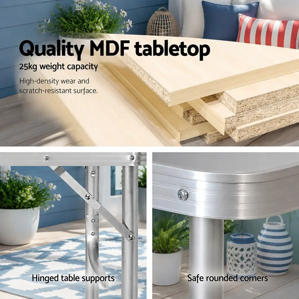 Folding Camping Table 90cm with Adjustable Height